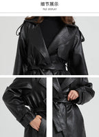 Lautaro Spring Autumn Extra Long Brown Pu Leather Trench Coat for Women Sashes Luxury Chic Overcoat Runway European Fashion 2024
