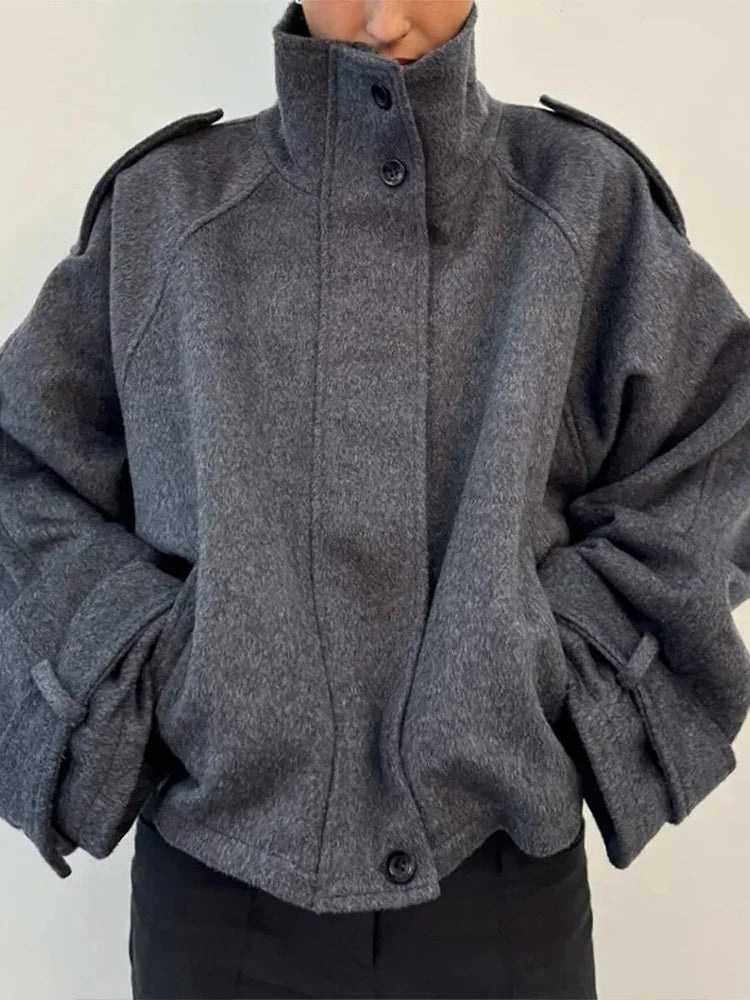 Casual Solid Loose Jackets Women Fashion Full Sleeve Single Breasted Stand Collar Short Coats Female 2025 Autumn Lady Outwears Secondary image
