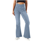 Stretch Denim Flared Pants Womens' Shiny High-Waist Denim Pants Lightweight Flare Jeans Slimming Fit Ladies' Trousers Ropa Mujer