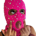 D0UB Knitted Hooded Face Cover Encrusted Halloween Cosplay Balaclava Outdoor