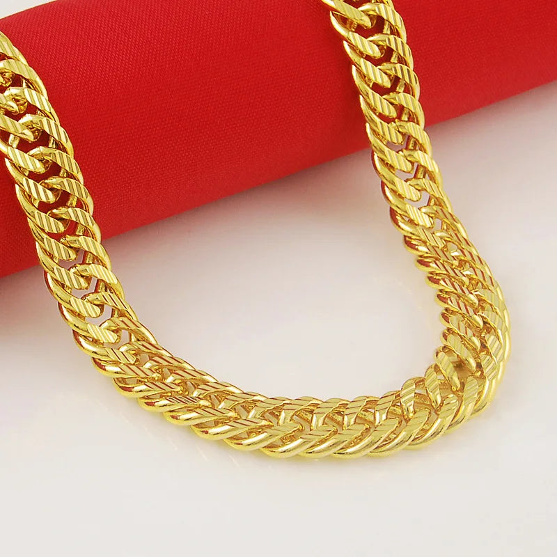 Men's Dominant 24K 999 Real Gold Cuban Necklace, 10MM Width 60cm Length Chunky Chain, Bold Presence Main image