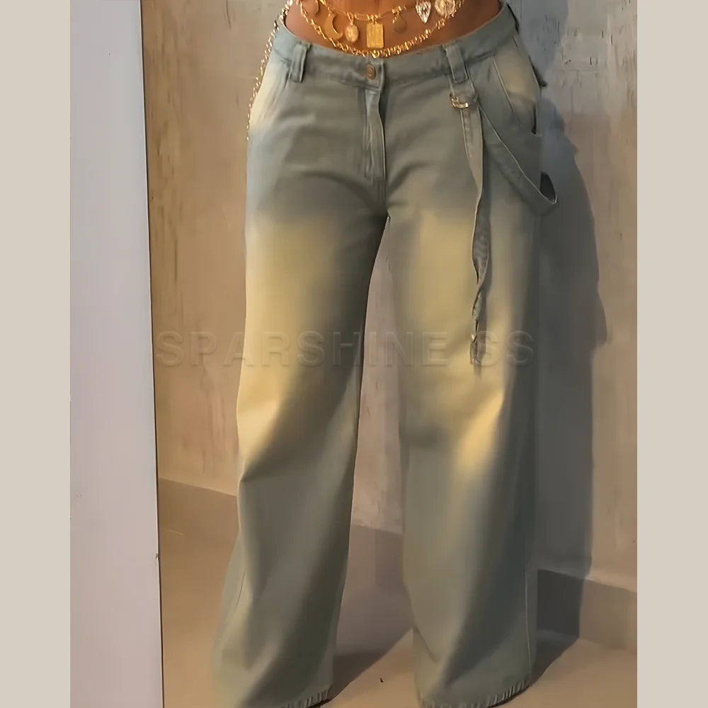 Jeans for Women Straight Pants Vintage Denims Washed Mid Waist Loose Fit Wide Leg Denim Long Pants 2025/2026 Streetwear