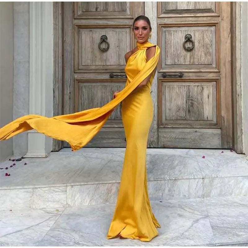 Elegant Ribbon Halter Dress Women Solid Off Shoulder Sleeveless Backless Slim Maxi Dresses 2026 Summer Autumn Party Robes Lady