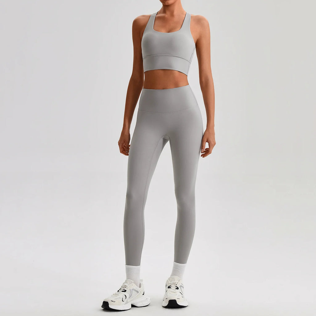 Women's Gym Workout Yoga Outfit Sets Naked feel fabric Beautiful Back Bra outdoor Running Fitness Butt-lifting Yoga Pants Suit