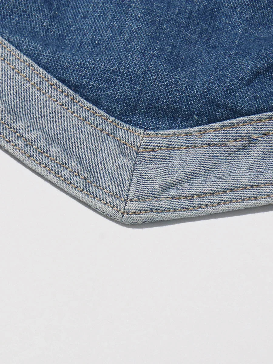 TWOTWINSTYLE Soild Two Piece Sets for Women Straplelss Sleeveless Vest High Wiast Patchwork Hollow Out Jeans Elegant Set Female