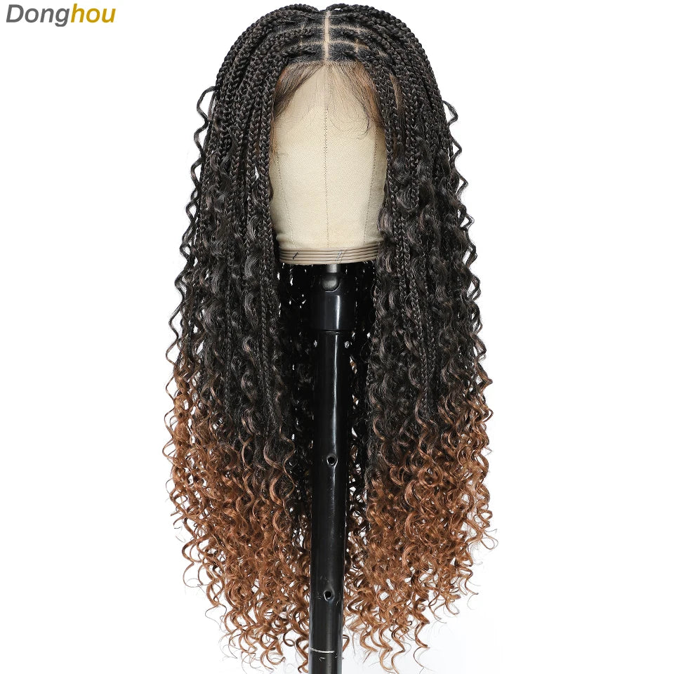 Donghou 24Inch Lace Front Boho Braided Wigs for Women Knotless Braid Wig Natural Hairline Box Braid wigs Premium Lightweight Wig
