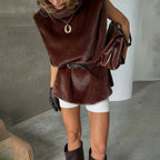 Casual Solid Faux Fur Vest Women Fashion Leisure Sleeveless High Collar Loose Waistcoat Lady Daily New Chic Highstreet Vests