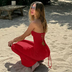 Hugcitar Elegant Women Solid Strapless Backless Bandage Sexy Bodycon Maxi Dress Summer Women Y2K Clothes Beach Vacation Party