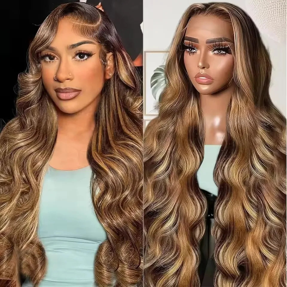 P4/27 13x6 Glueless Highlight Hd Lace Frontal Wig Human Hair Ombre Colored Honey Blonde Human Hair Wigs Body Wave For Women 5x5