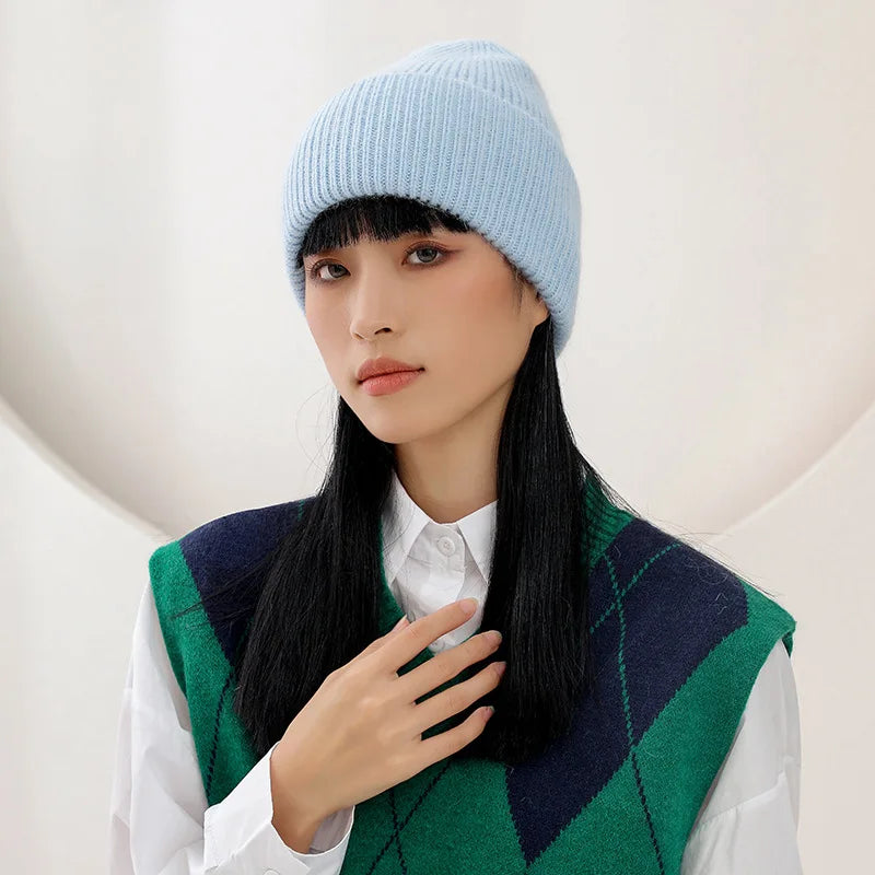 Women Winter Hat Real Rabbit Fur Winter Hats For Women Fashion Warm Beanie Hats Women Solid Adult Cover Head Cap