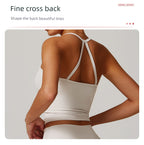 Fall and Winter Brushed Back Yoga Clothes Suit High Waist Stretch Tight Exercise Workout Pants Women's Long-Sleeved T-shirt Strapless Bra Pad