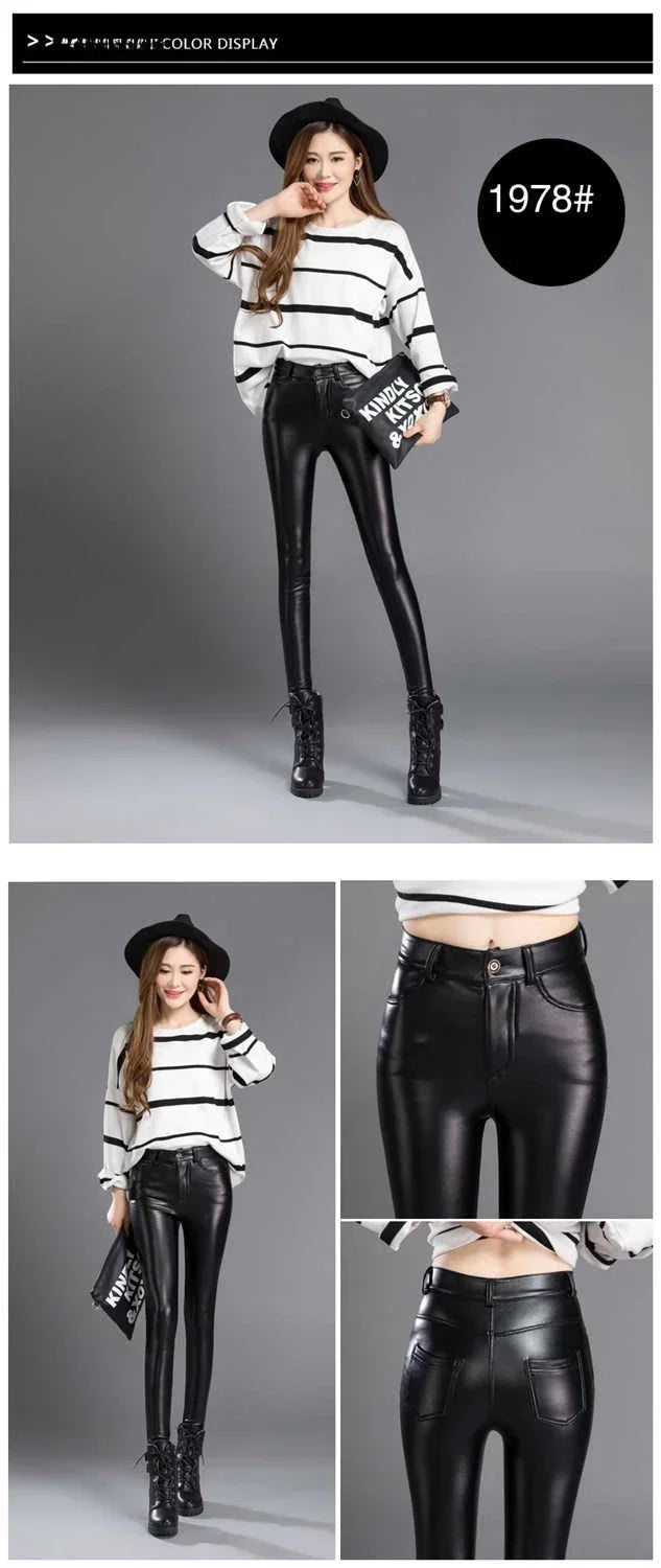 High Waist Faux Leather Leggings – Warm Winter Pants