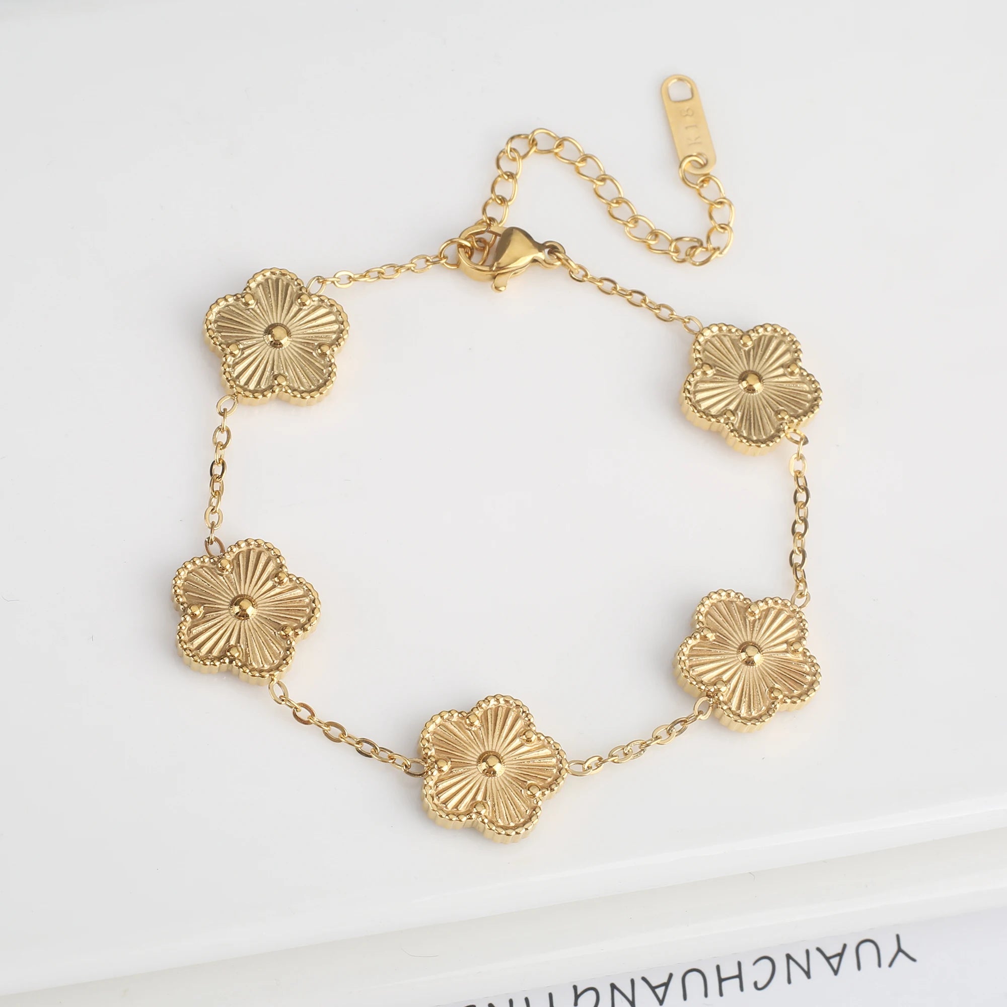 Hot Sale Stainless Steel Laser Five Leaf Flower Petal Adjustable Clover Bracelet Classic for Woman Girl Brand Jewelry Party Gift Main image