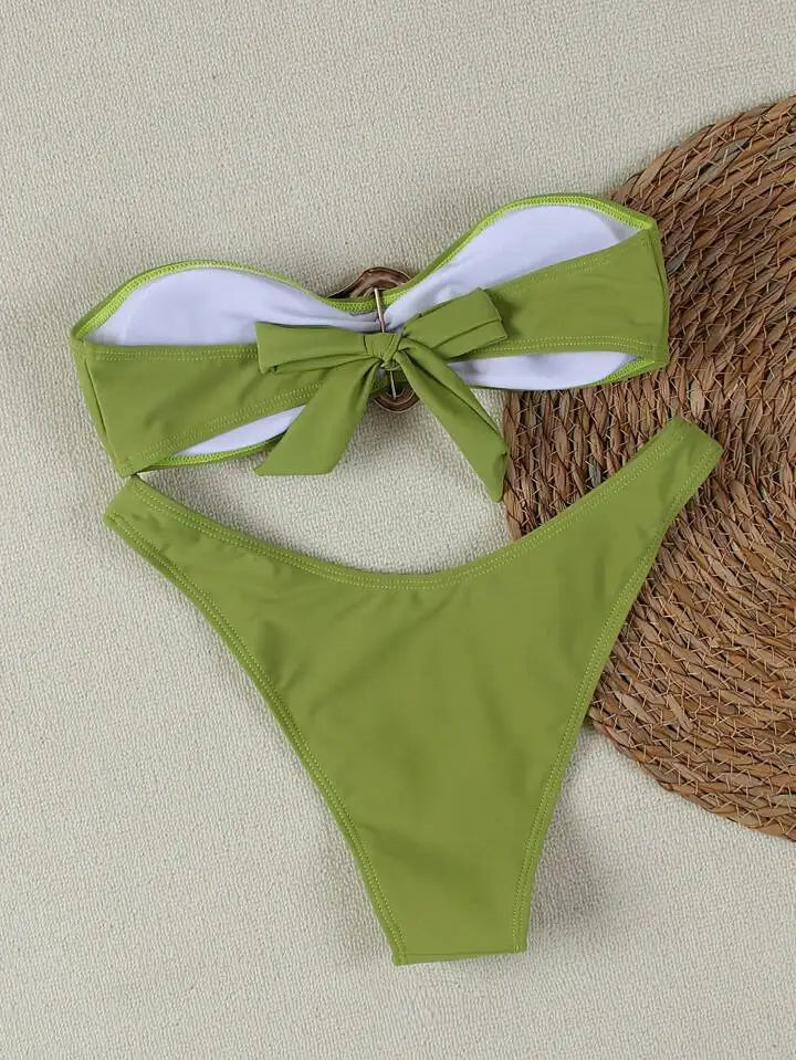 Women Strapless Bikinis Sets Summer Push Up Swimwear Two Pieces Suits Female Sexy Swimsuits Solid Color Lady Backless Beachwear