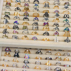 10/20 Pcs/Lot Fashion Multi Style Stainless Steel Jewelry Rings Zircon Crystal Spinner 5 Colors Punk Spikes For Womens Mens Gift