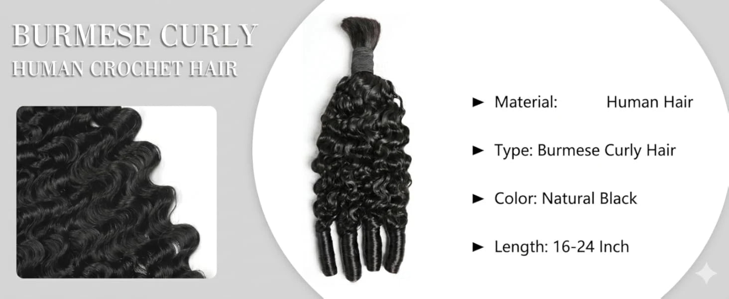 Human Hair Bulk Boho Braids Burmese Curly Bundles Human Hair Bulks For Bohemian Knotless Braiding Virgin Crochet Hair Extensions
