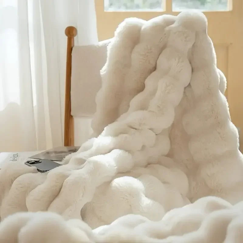 [Cozy|Faux Rabbit] Soft, Warm, 1pc Cozy Faux Rabbit Fleece Blanket | Throw for Bedroom, Guest Room, Living Room, Student Dormito Main image