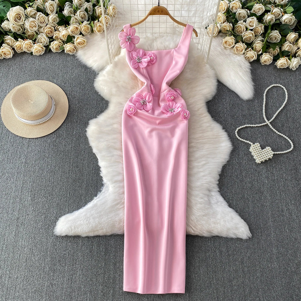 Chic vintage floral Three-dimensional Elegant Fairy korean fashion autumn Sundress women clothing