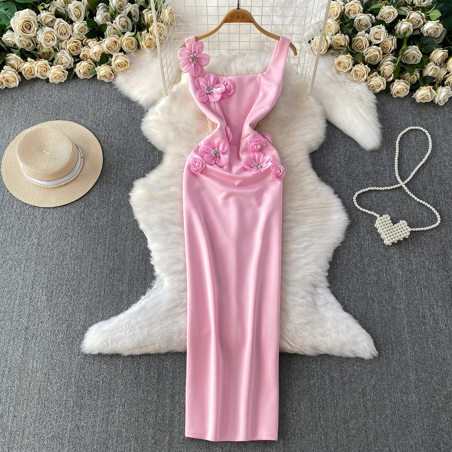 Chic vintage floral Three-dimensional Elegant Fairy korean fashion autumn Sundress women clothing