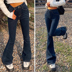 High Waist Flare Jeans - Elastic Bell Bottom Denim Pants