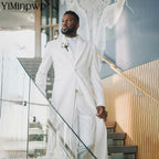 White Classic Wedding Groom Men Suits 3 Piece Long Blazer Vest Pants Satin One Button Tuxedo Formal Work Wear Prom XS-5XL