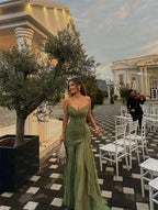 Cathy Customize Olive Green Pleated Chiffon Prom Dress V Neck Lace-up vestidos de noiva Floor-length Sheath Evening Dresses 2026