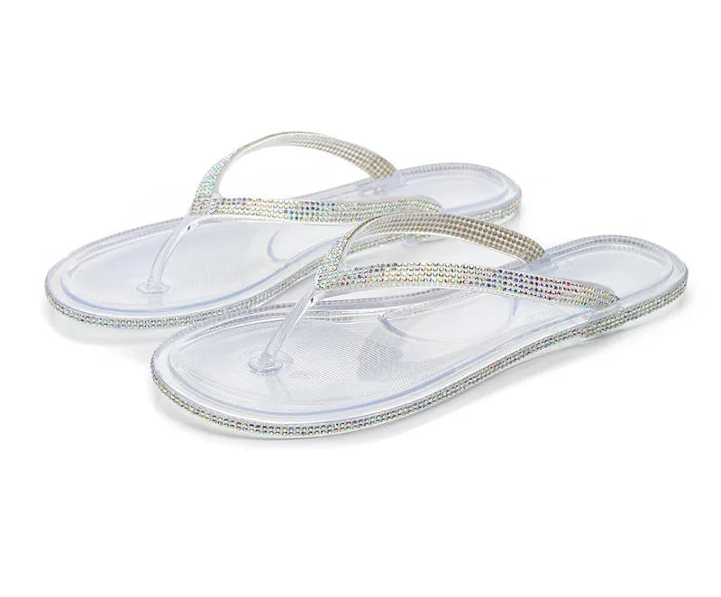 EOFK Summer Jelly Slippers Women Butterfly PVC Sweet Beach Pull On Flat Solid Ladies Versatile Fashion Anti slip Slippers
