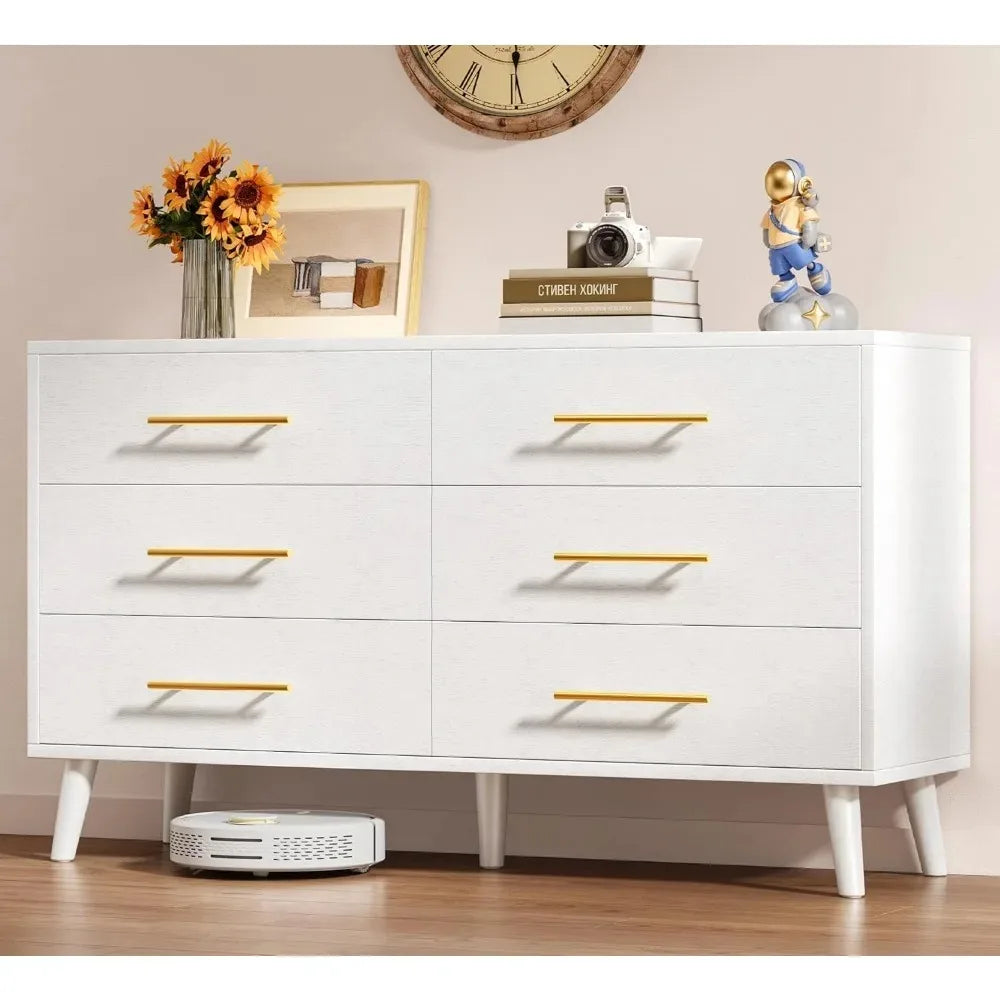 6 Drawer Dresser for Bedroom, Chest of Drawers with Metal Handles, Wood Storage Modern Dresser for Nursery, Living Ro，Customized