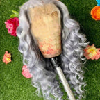 Charisma Synthetic Lace Front Wigs For Women Long Curly Lace Front Wig Natural Hairline Pre Plucked Pink Grey Wig Cosplay