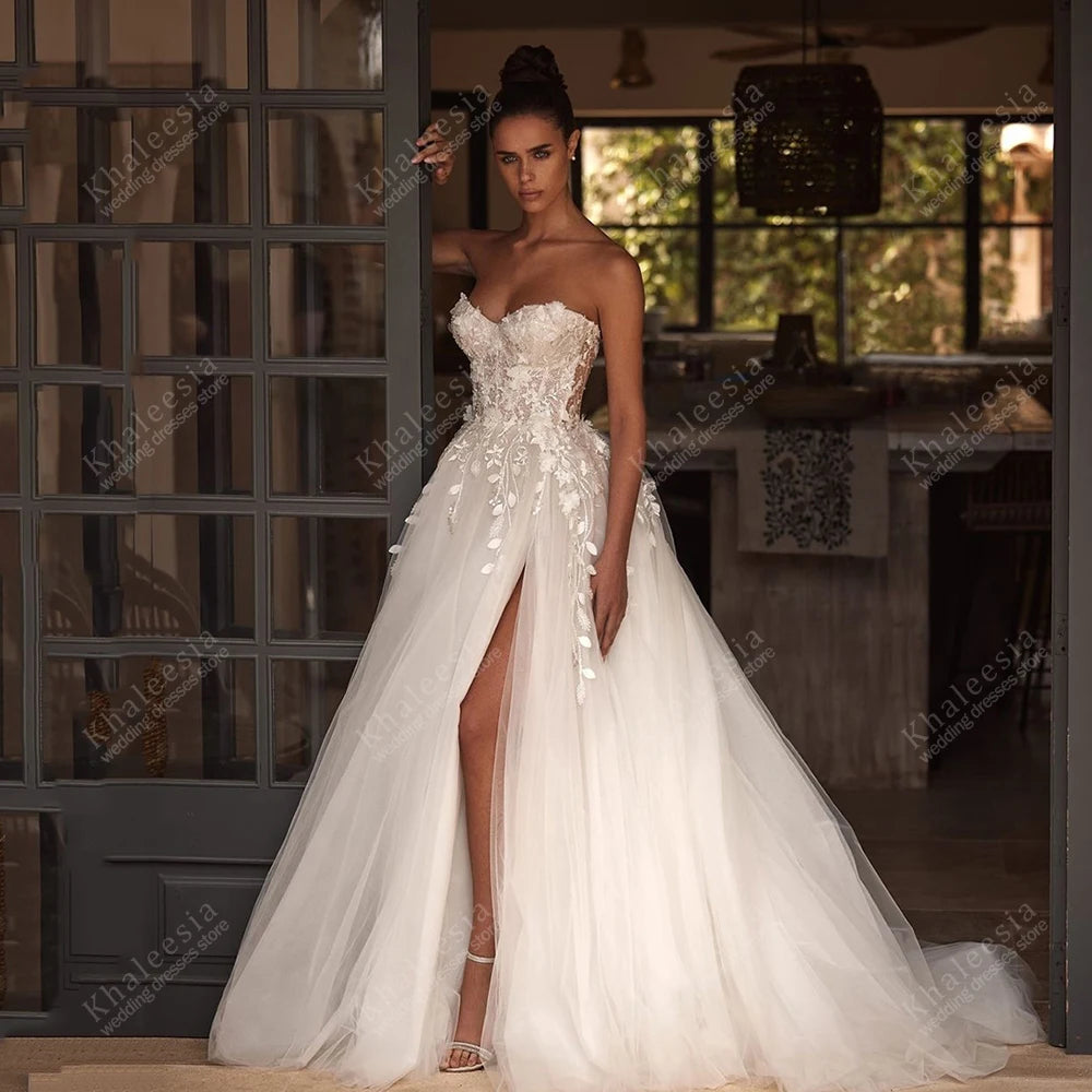 Gorgeous Wedding Dresses A Line Tulle Tiered Bridal Gowns Sexy Strapless Backless Robes Glamorous Vestidos De Novia Customized Main image