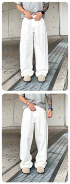 Pants Denim Men Jeans Wide Leg Long Pant Vintage Loose Hot Drilling High Waist Straight Trousers Y2k Streetwear Lace Up Spring