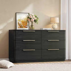 Wide 54 Black Wooden Dresser with Metal Handles, Curved Design for Bedroom, Living Room, or Hallway Storage