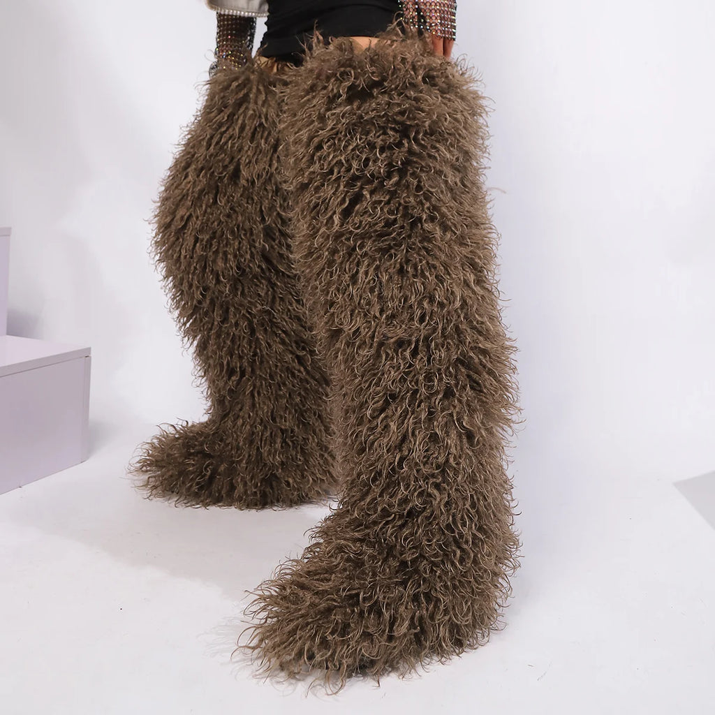 Women's Thigh High Mongolian Boots High Boots Winter New Fox Fur Snow Boots  Women's Boots Leg Warm Boots Non-Slip Soles