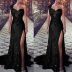 2026 Women's Wedding Party Dress Evening Elegant Sexy Deep V Neck One Shoulder Sleeveless Sequined Long Maxi Dresses For Women