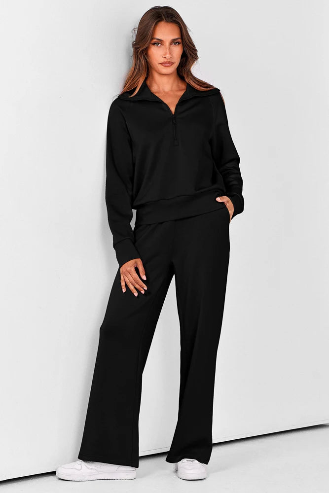 Womens 2 Piece Outfits Sweatsuit Set Oversized Half Zip Sweatshirt Wide Leg Sweatpants Lounge Set Tracksuit