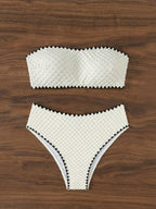Swimwear White 2 Piece Strapless Swimsuit for Women Sexy Bandeau Backless Bikini Set Lace-up Patchwork Bathing Suit 2025 New