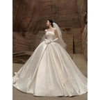 Satin Light Wedding Dress French Strapless Sleeveless Main Yarn High-end Heavy-duty Plus Size Outdoor Yarn For Brides Customized