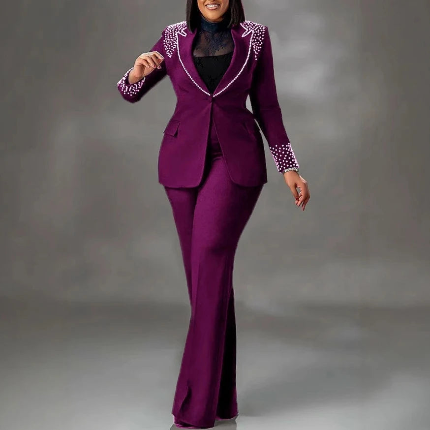 2 Pieces Women's Sets Autumn Winter Long Sleeve Pearl Blazers Suit Tops And Pants Suits Two Piece Set Tracksuit Outfit 2026 Main image