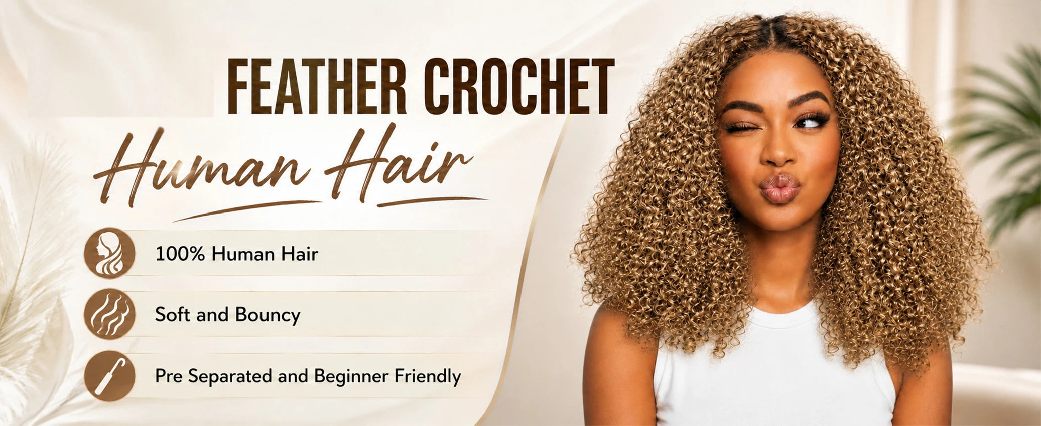 Honey Blonde Feather Crochet Human Hair Extensions Curly Invisible Miracle Knots Pre-Separated Crochet Hair for Women
