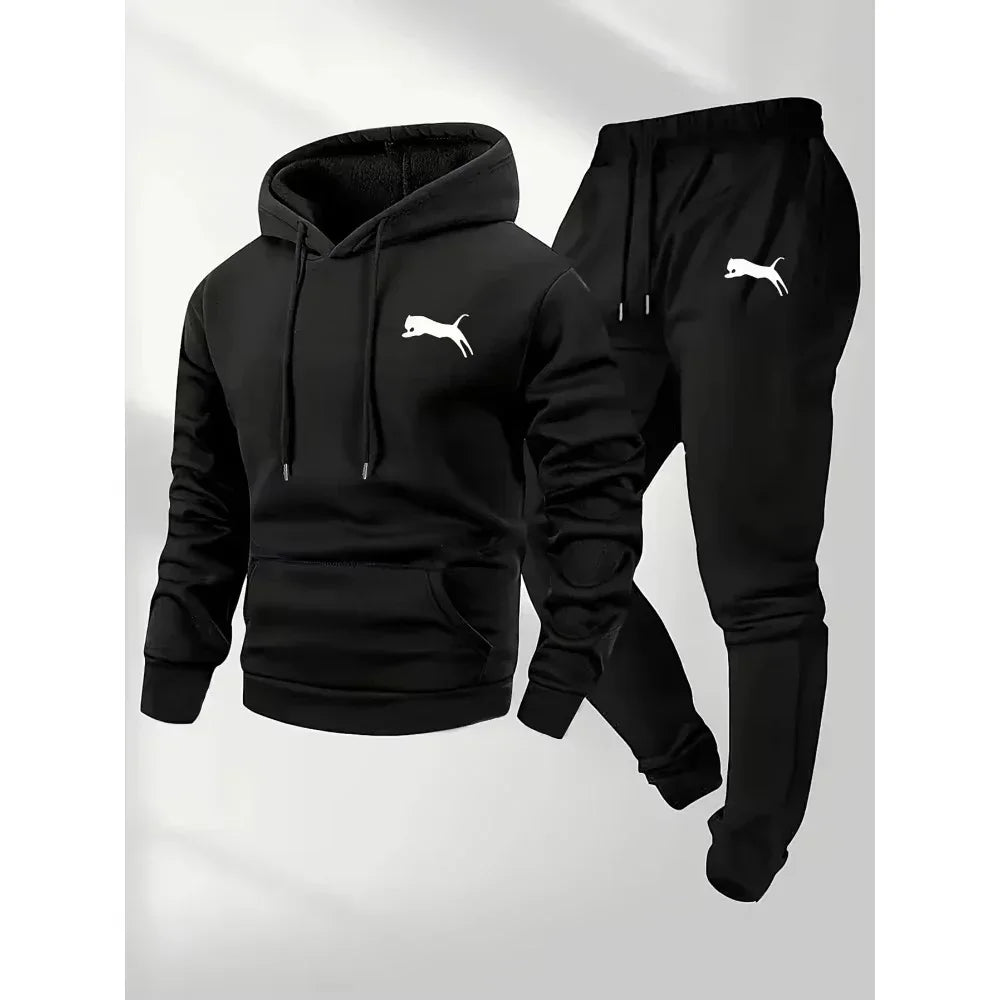 Hot Selling Men's Hooded Sweatshirt Pants Set Casual Tracksuit Streetwear Sportswear Fitness Jogger Outfit 2 Piece Warm Clothing