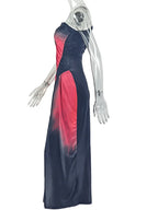 Beyprern Sexy Print Tie Dye Cutout Ruched Midi Dress Women Gradient One Shoulder High Split Bodycon Clubwear Outfits