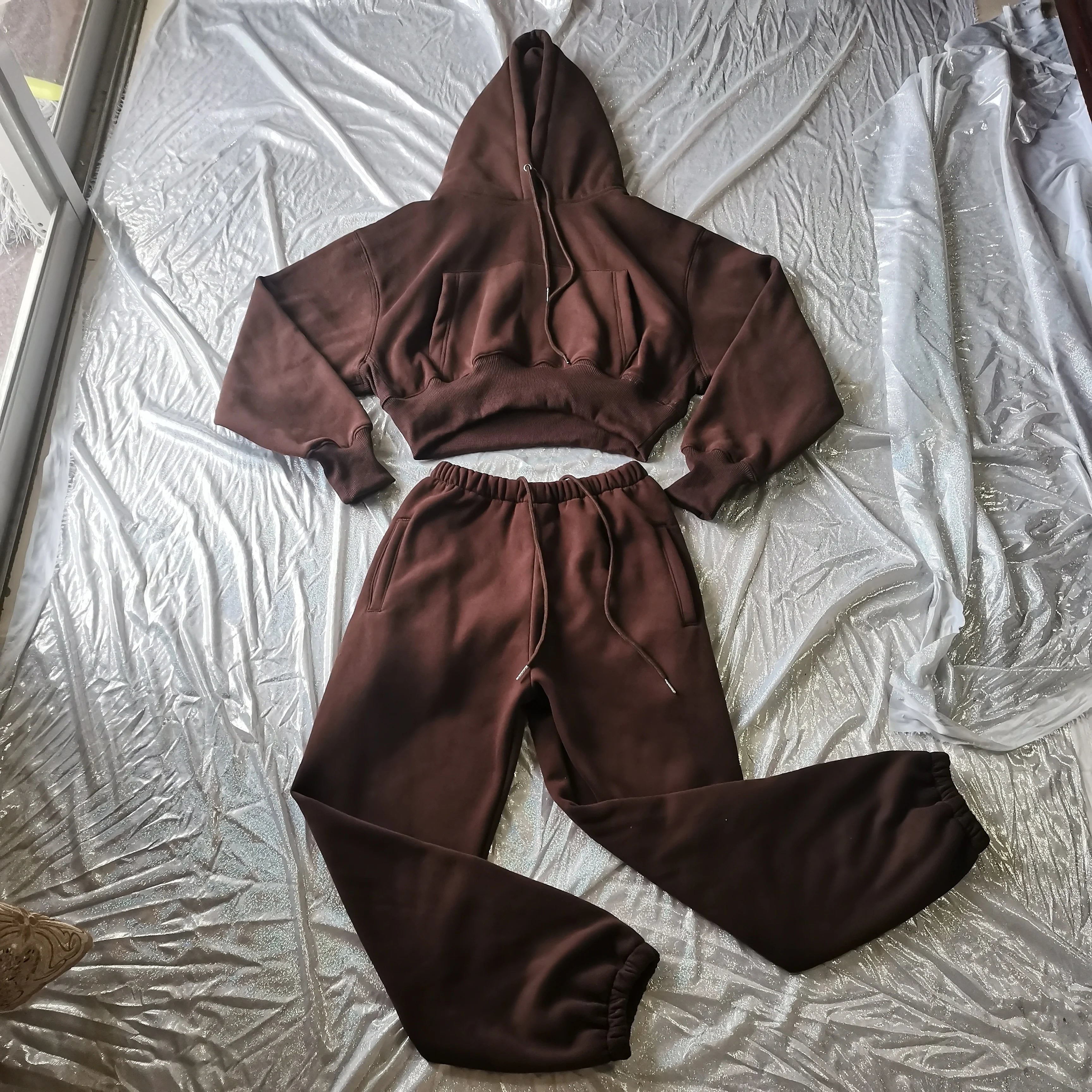 Wholesale Fleece Hoodie with Jogger Pant Sweat Suit Fall Winter 2 Piece Set Tracksuit Women Sports Outfit Two Piece Solid Casual