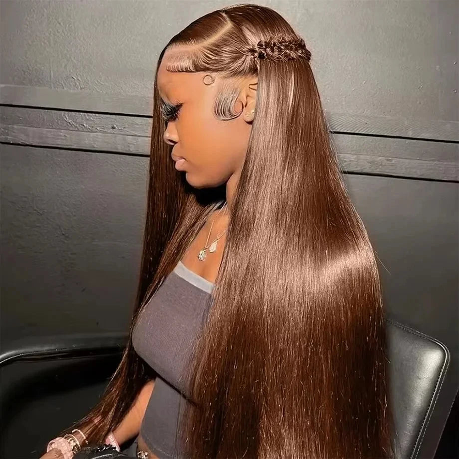 HD Chocolate Brown 13x4 Straight Lace Front Wig Brazilian 13x6 Full Lace Frontal Wigs For Women Remy Human Hair Wig Pre Plucked