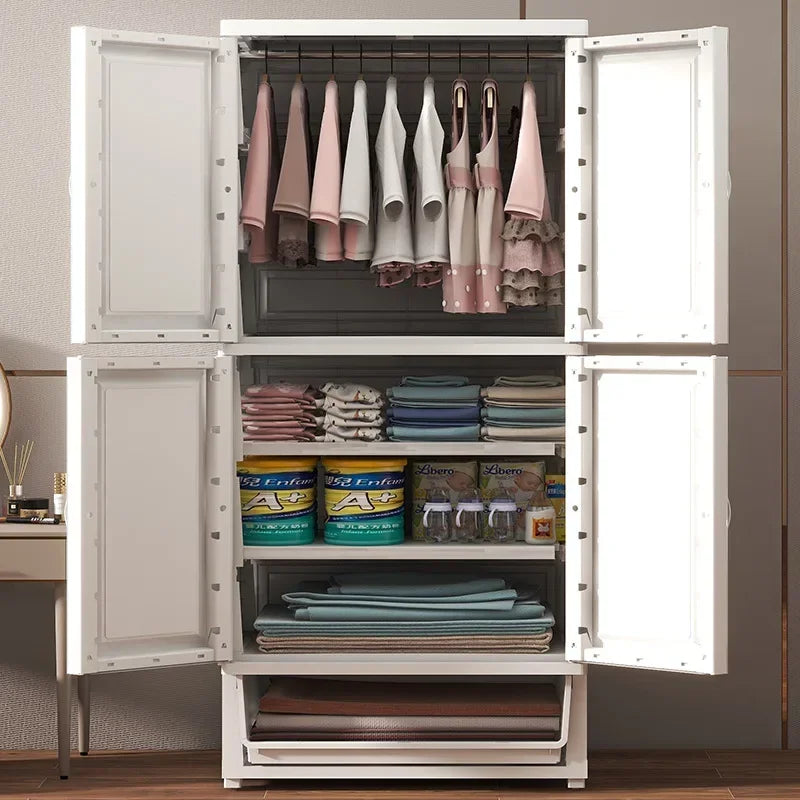 New model 70-Face wide thickened wardrobe simple bedroom plastic cabinet double door drawer type clothes hanging storage cabinet