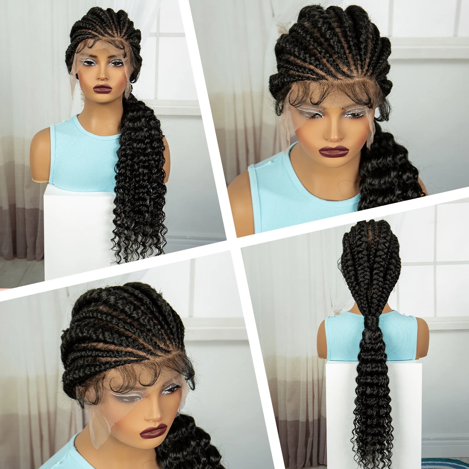 Handmade Cornrow Braided Wigs 30inch Synthetic Full Lace Kontless Braids Wigs Lace Frontal Box Braided Lace Wigs for Black Women