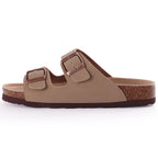 Comwarm Fashion Men Leather Sandals Summer Cork Footbed Slide Sandals Beach Sandals Unisex Brand Sandals with Adjustable Buckle