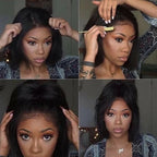 Kinky Straight Bob Wig Glueless 100% Human Raw Hair Tissage Wig HD Transparent Lace Closure Yaki Short Wig Perruques Vietnamese