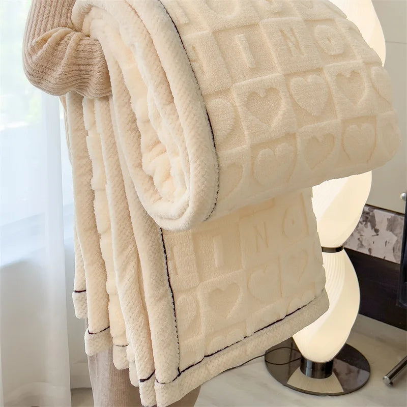 Solid Color Taffeta Velvet Carved Blanket Thick Double-Sided Plush Multifunctional Blanket Office Nap Quilt for All Seasons