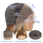 Straight Short Bob Wig P4/27 Highlight 13x4 Transparent Lace Frontal Wig 100% Brazilian Human Hair Wig 180 Density For Women