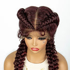1B/30 Dark Brown Synthetic Lace Frontal Dutch Box Braided Wigs for Black Women Fishtail Braids Wigs with Baby Hair Cornrow Wigs